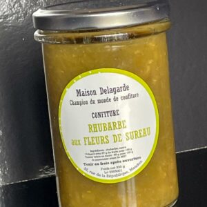 Confiture artisanale de rhubarbe aux fleurs de sureau