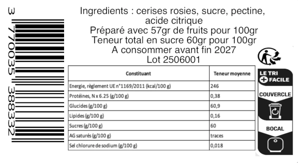 Composition de la confiture artisanale cerise rosie