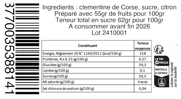 Composition de la confiture artisanale clémentine corse