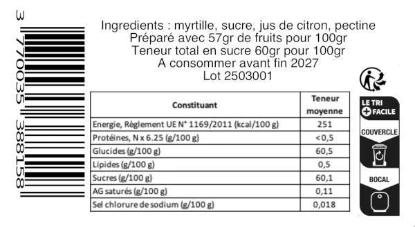 Composition de la confiture artisanale myrtille