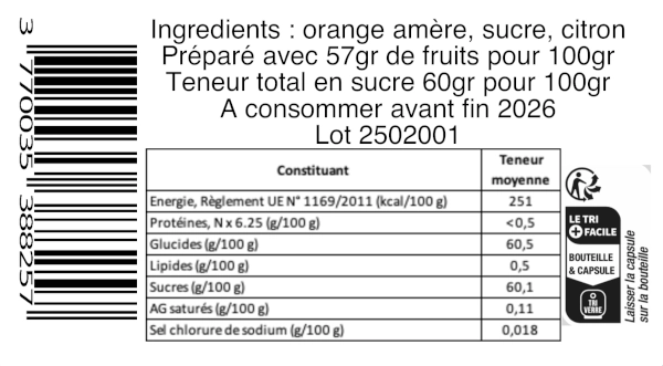 Composition de la confiture artisanale orange amere