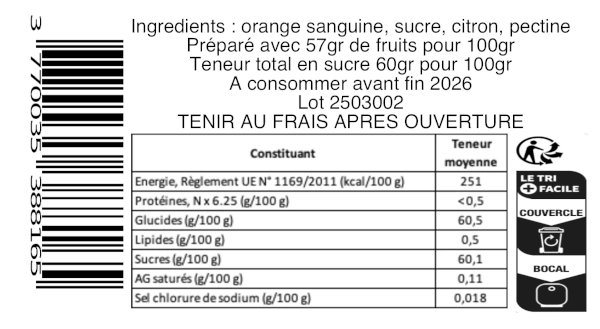 Composition de la confiture artisanale orange sanguine
