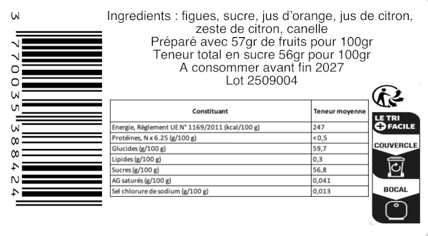 Composition de la confiture artisanale figue
