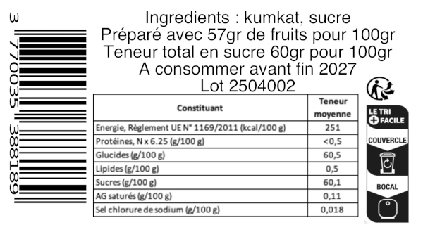 Composition de la confiture artisanale kumqat