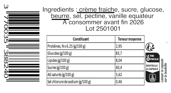 Composition de la pâte à tartiner artisanale